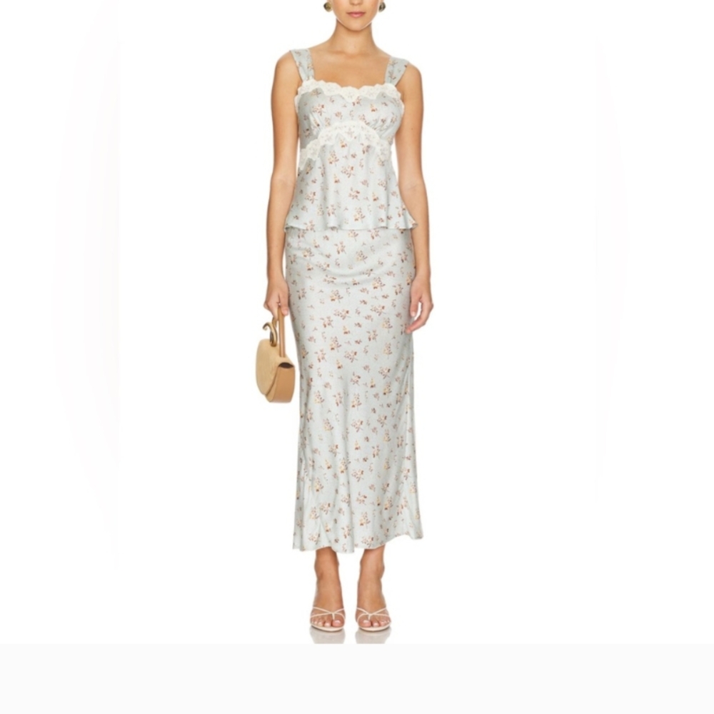 Spell White Silver Maxi Slip Skirt